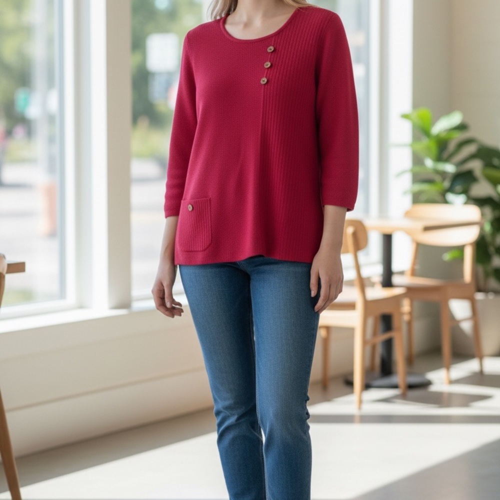Appleseed's Petites Pink Ribbed Button-Front Cardigan Sweater NWT+Spare Button